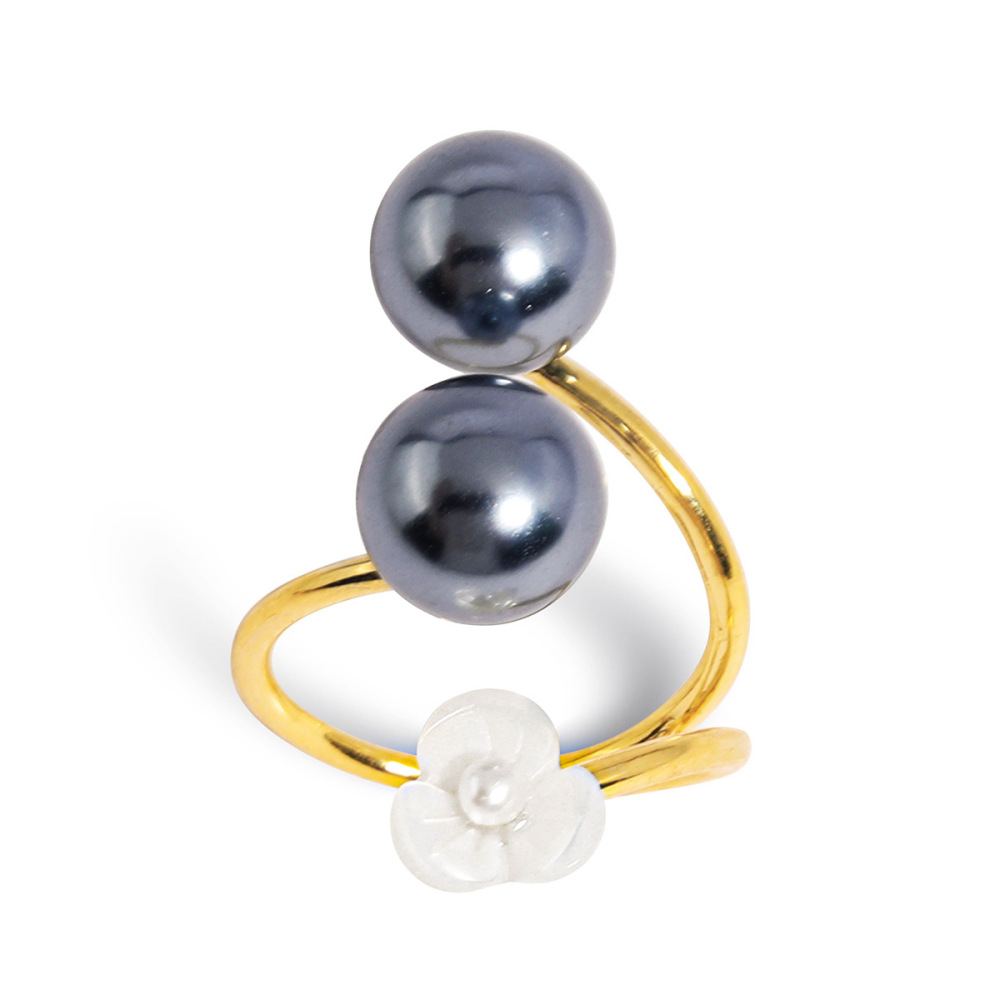 MYK1887-Copper adjustable freshwater pearl shell ring