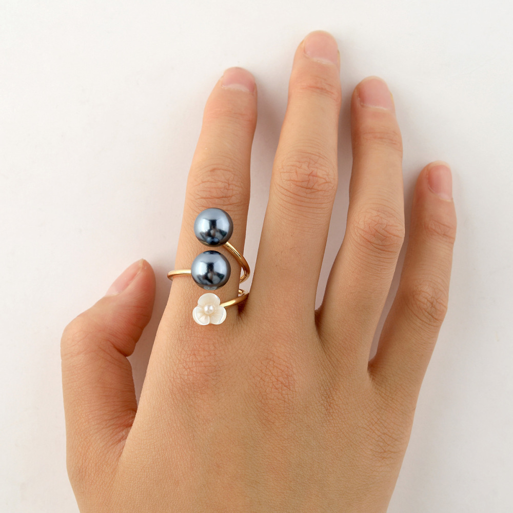MYK1887-Copper adjustable freshwater pearl shell ring