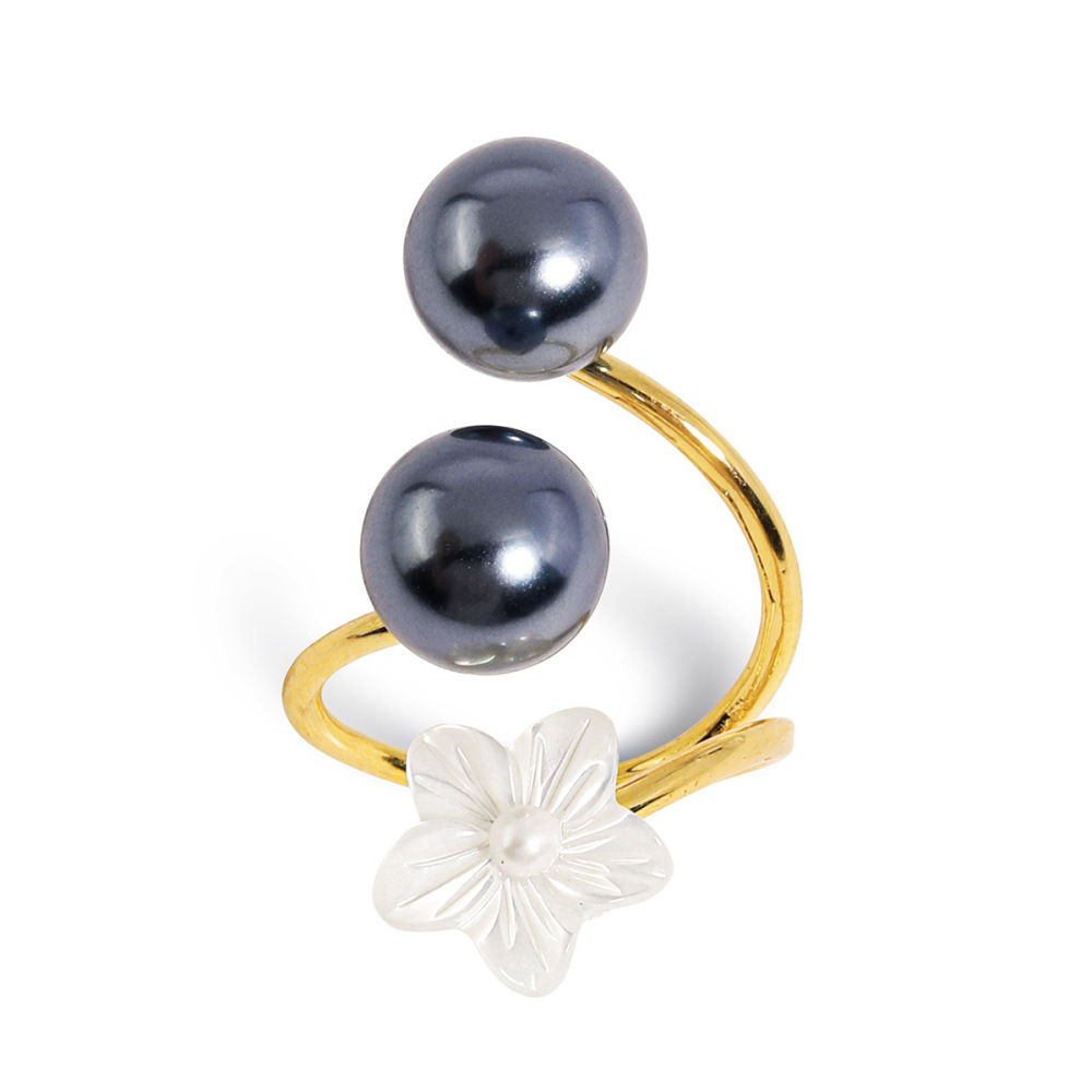 MYK1887-Copper adjustable freshwater pearl shell ring