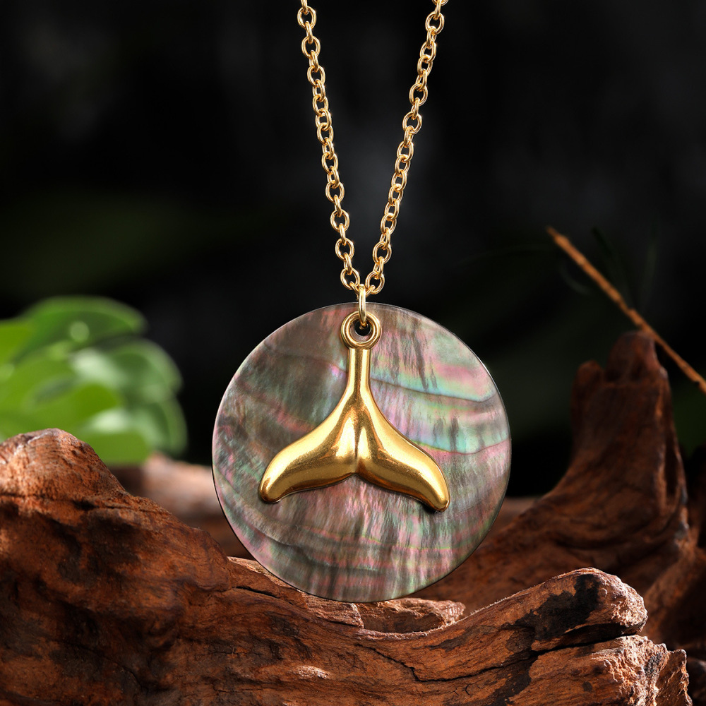 MYK1933-Ocean Series Stainless Steel Clavicle Necklace with Natural Seashell