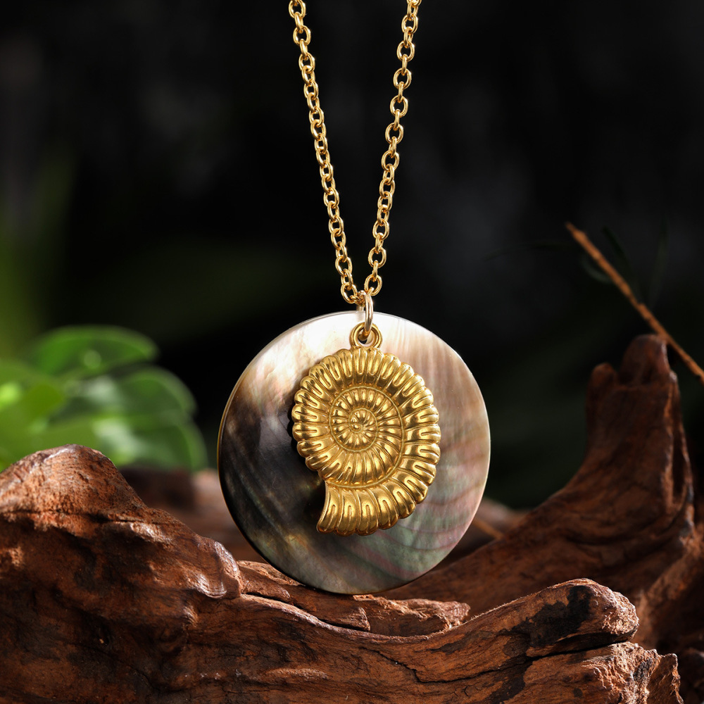 MYK1933-Ocean Series Stainless Steel Clavicle Necklace with Natural Seashell