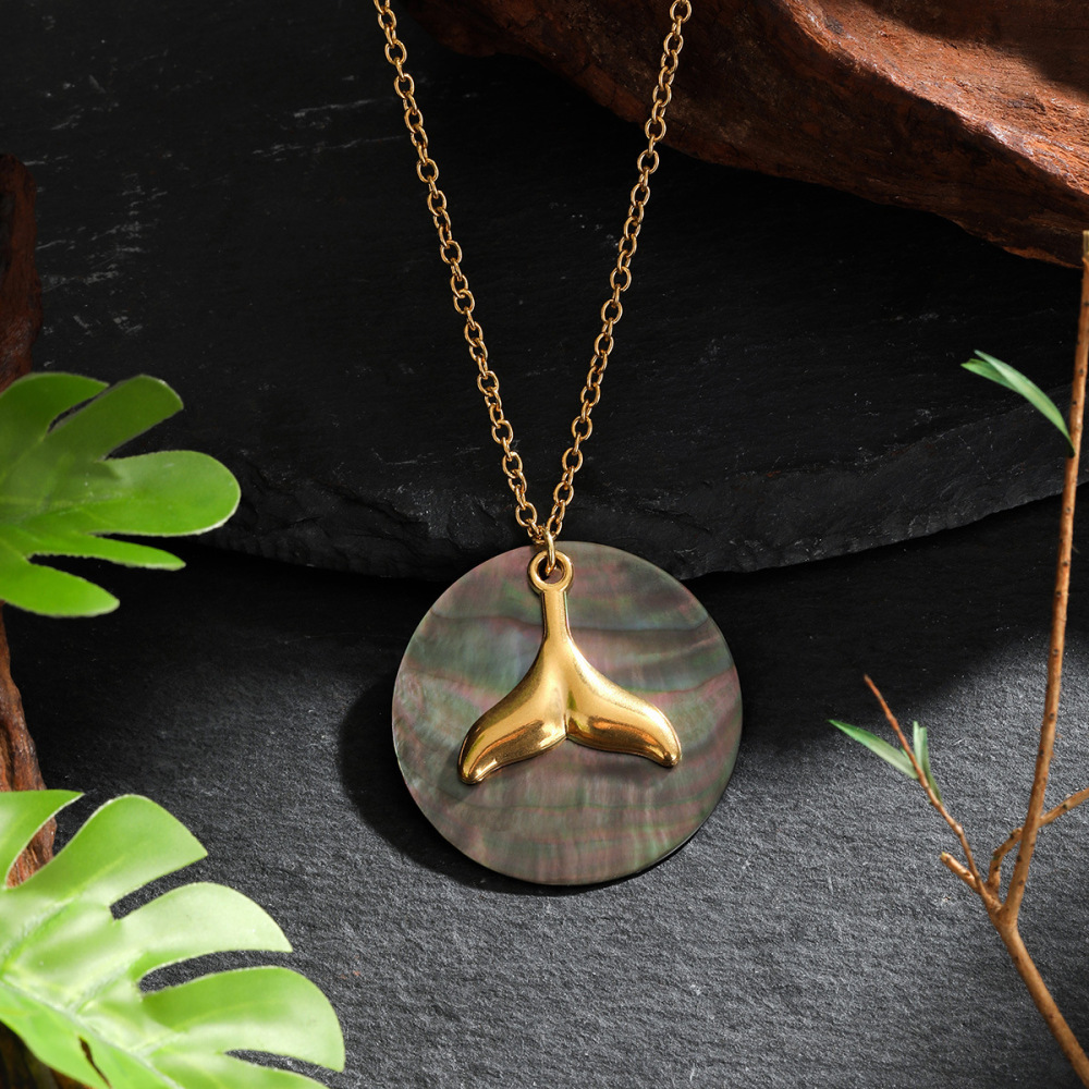 MYK1933-Ocean Series Stainless Steel Clavicle Necklace with Natural Seashell