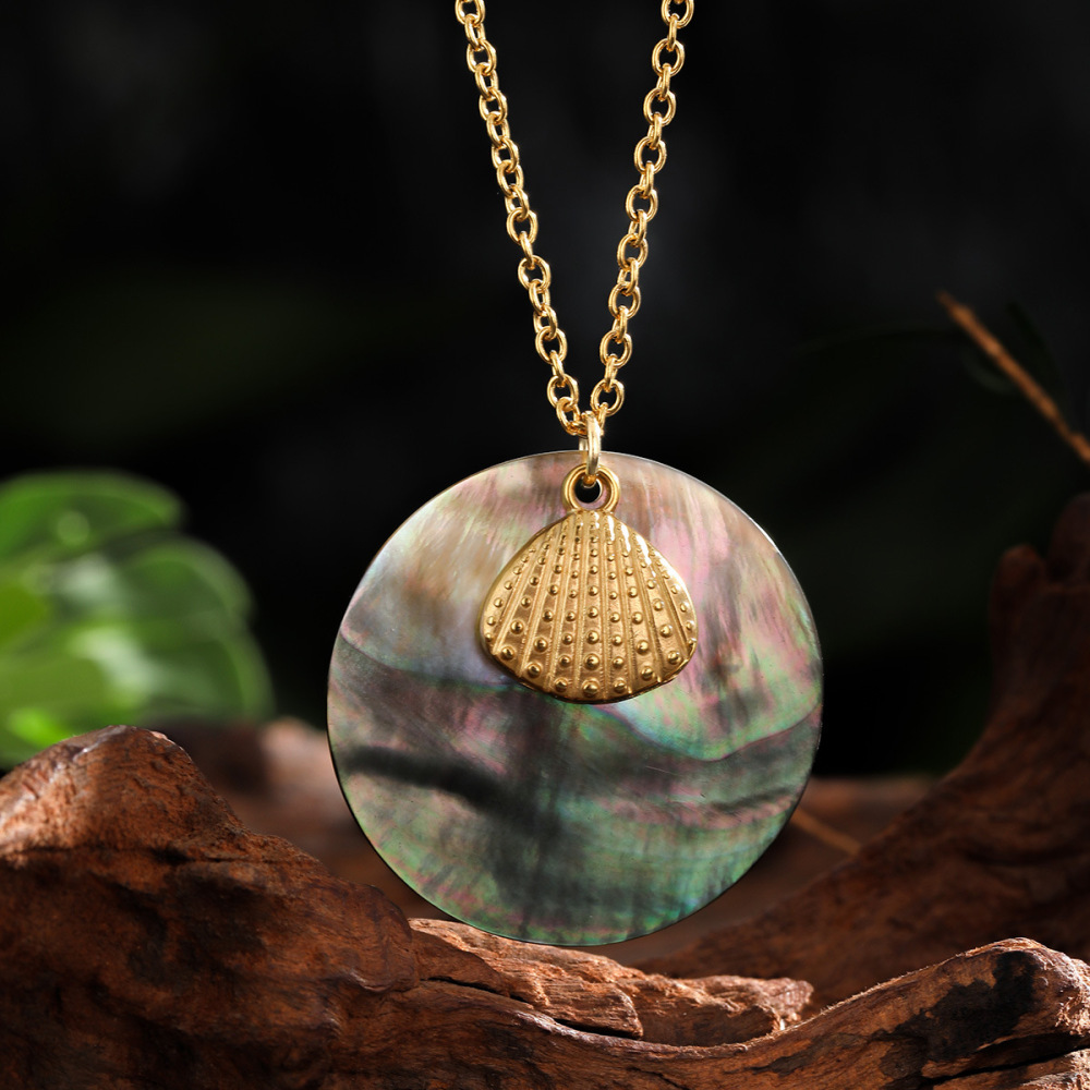 MYK1933-Ocean Series Stainless Steel Clavicle Necklace with Natural Seashell