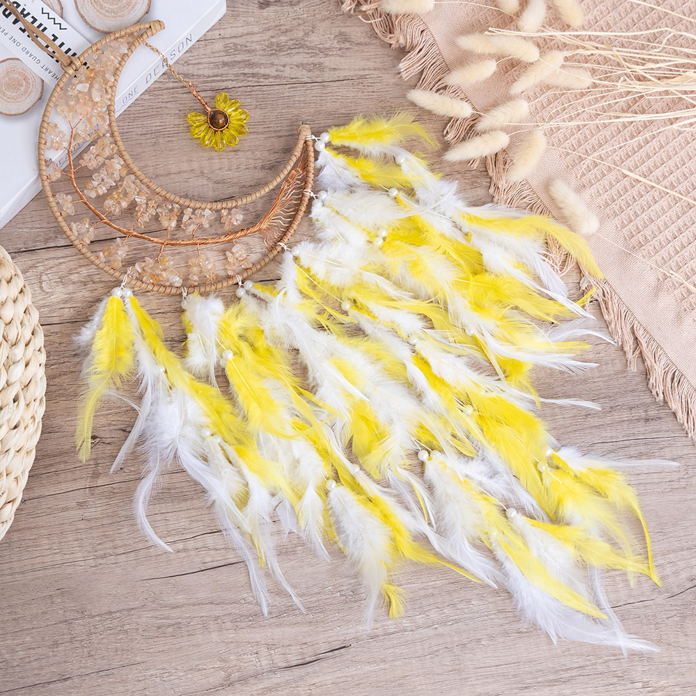 Citrine Moon Dreamcatcher with Yellow Feather Wind Chime