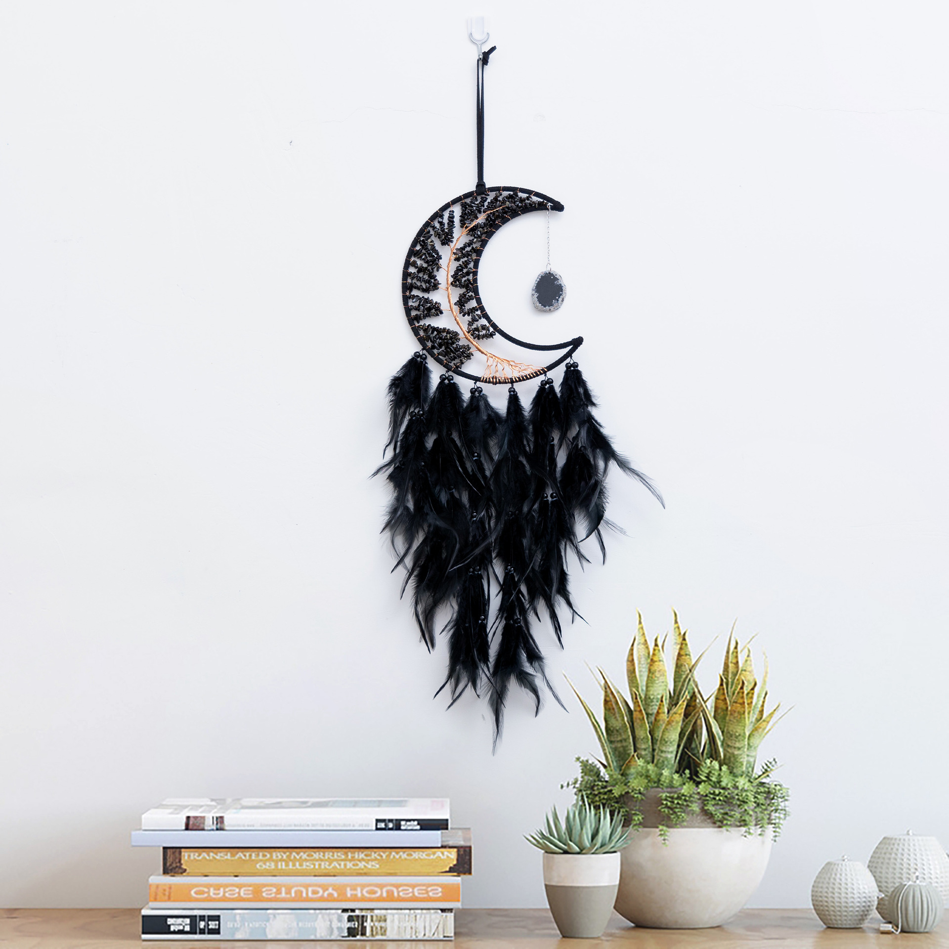 Black Tree of Life Dreamcatcher Hand-woven Feather Decoration