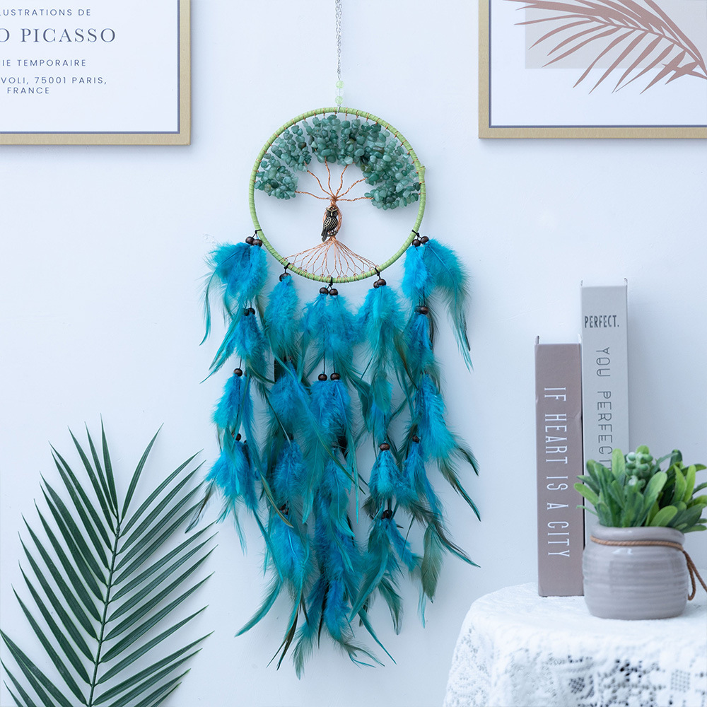 Natural Green Aventurine Pebble Dreamcatcher Wind Chime Tree of Life Sun Catcher