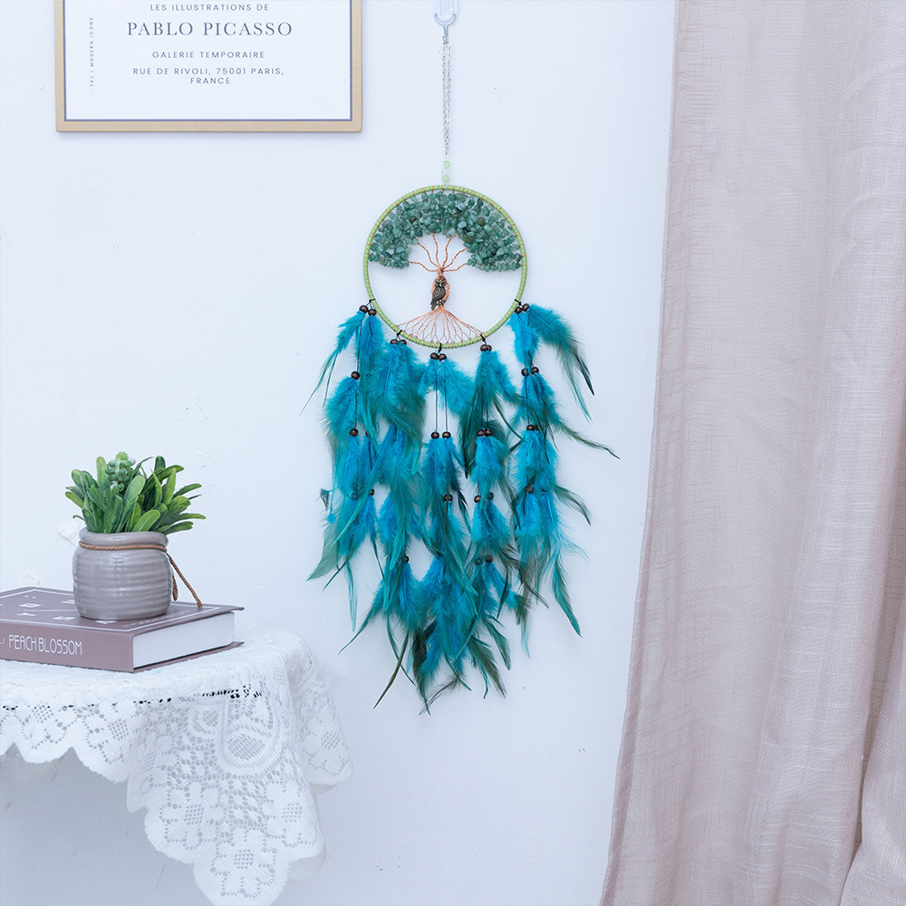 Natural Green Aventurine Pebble Dreamcatcher Wind Chime Tree of Life Sun Catcher