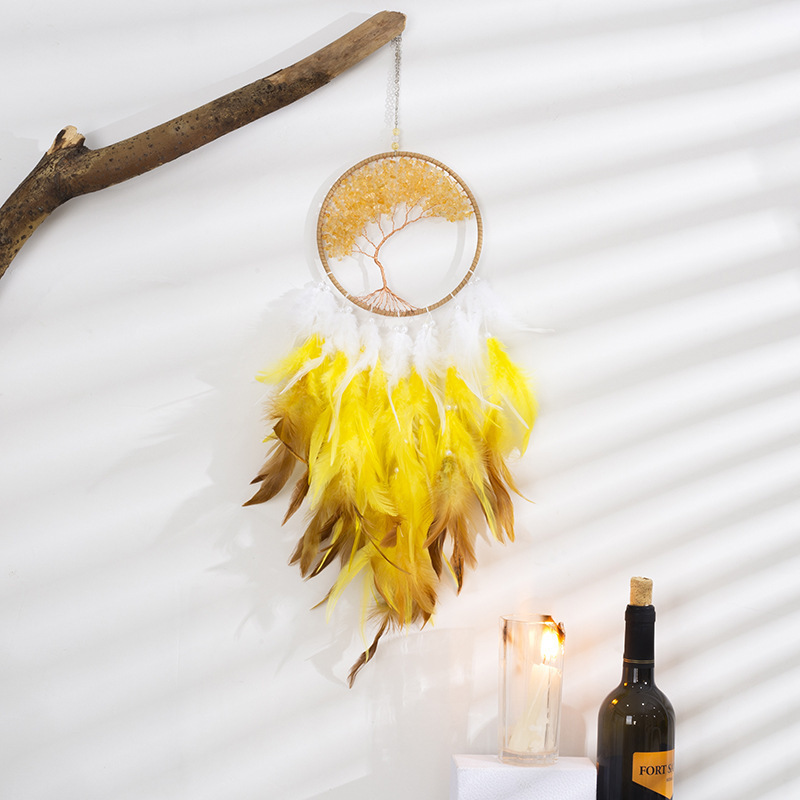 Natural Citrine Pebble Dreamcatcher Wind Chime Tree of Life Sun Catcher