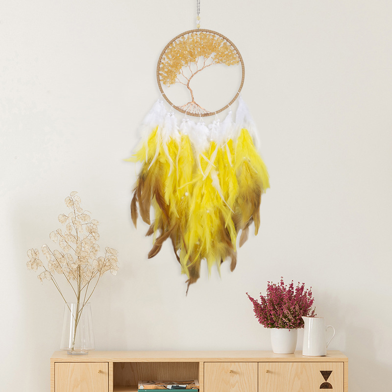 Natural Citrine Pebble Dreamcatcher Wind Chime Tree of Life Sun Catcher