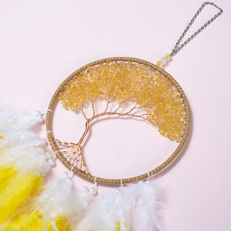 Natural Citrine Pebble Dreamcatcher Wind Chime Tree of Life Sun Catcher