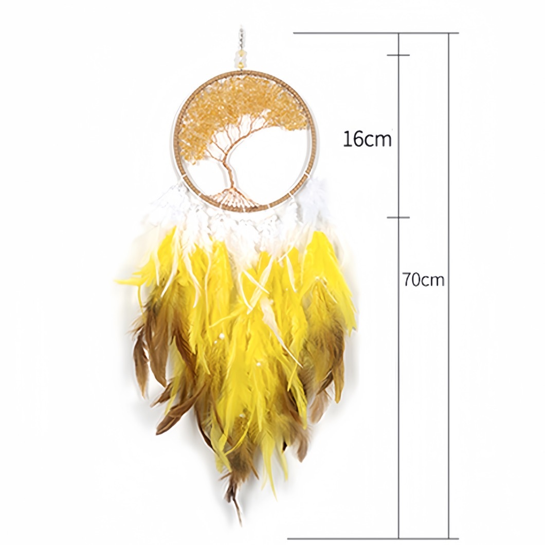 Natural Citrine Pebble Dreamcatcher Wind Chime Tree of Life Sun Catcher