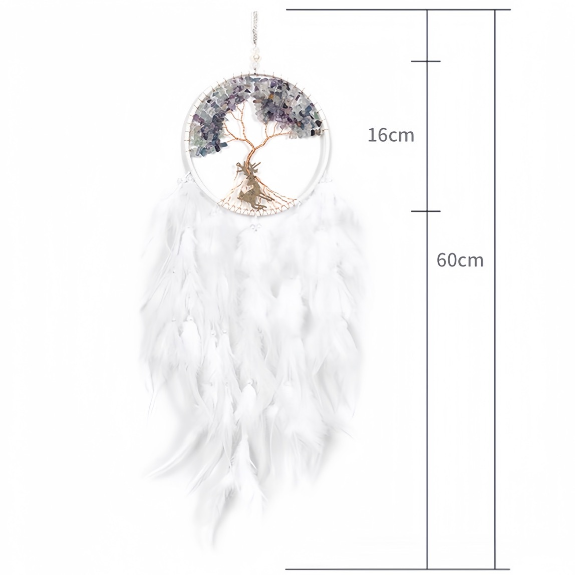 Natural Fluorite Pebble Dreamcatcher Wind Chime Tree of Life Sun Catcher