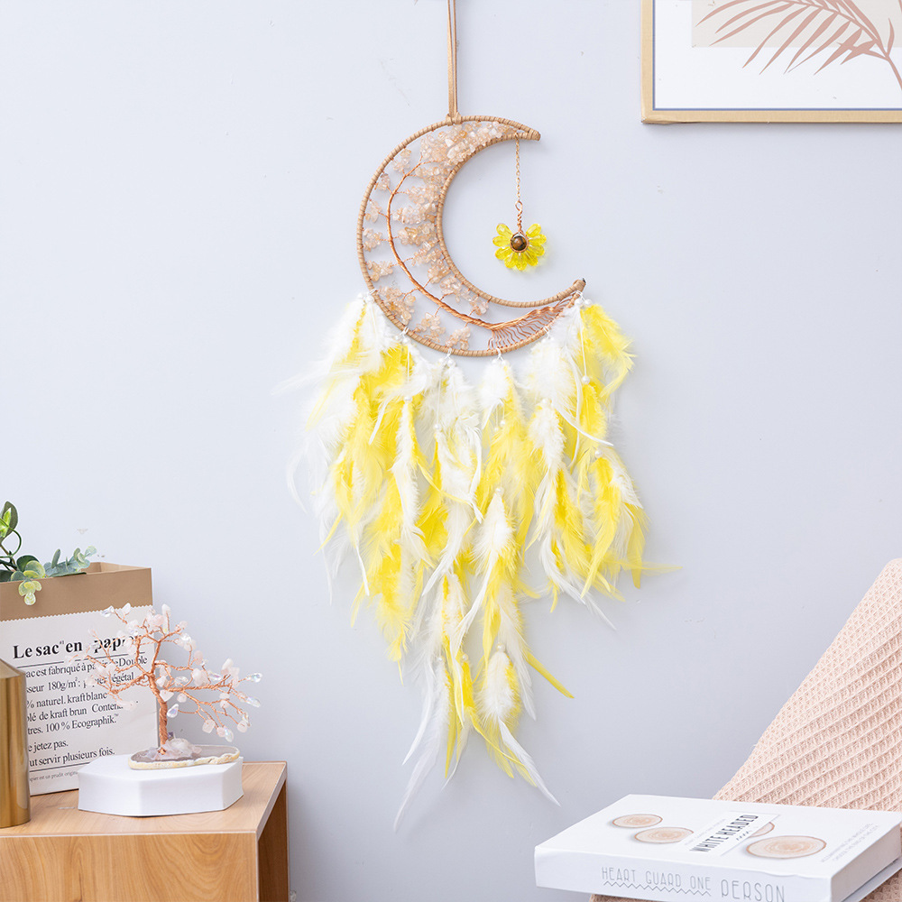 Citrine Moon Dreamcatcher with Yellow Feather Wind Chime