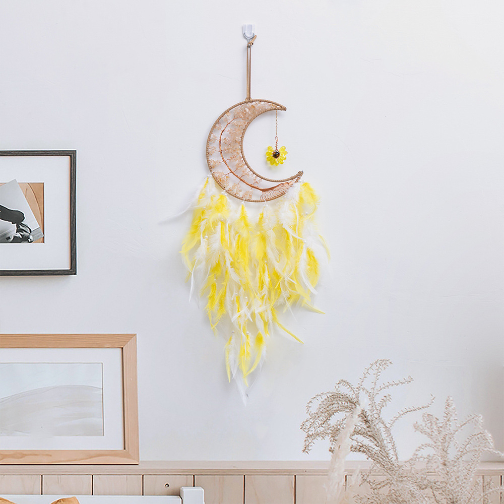 Citrine Moon Dreamcatcher with Yellow Feather Wind Chime