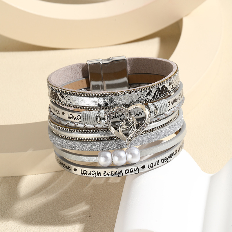 MYK1970-Mother's Day magnetic clasp embossed letter leather pearl bracelet