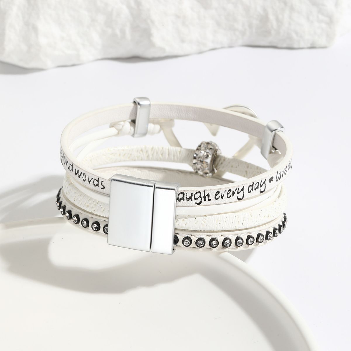 MYK1964-Hollowed-out heart-shaped rhinestone-encrusted magnetic clasp vintage multi-layered bracelet