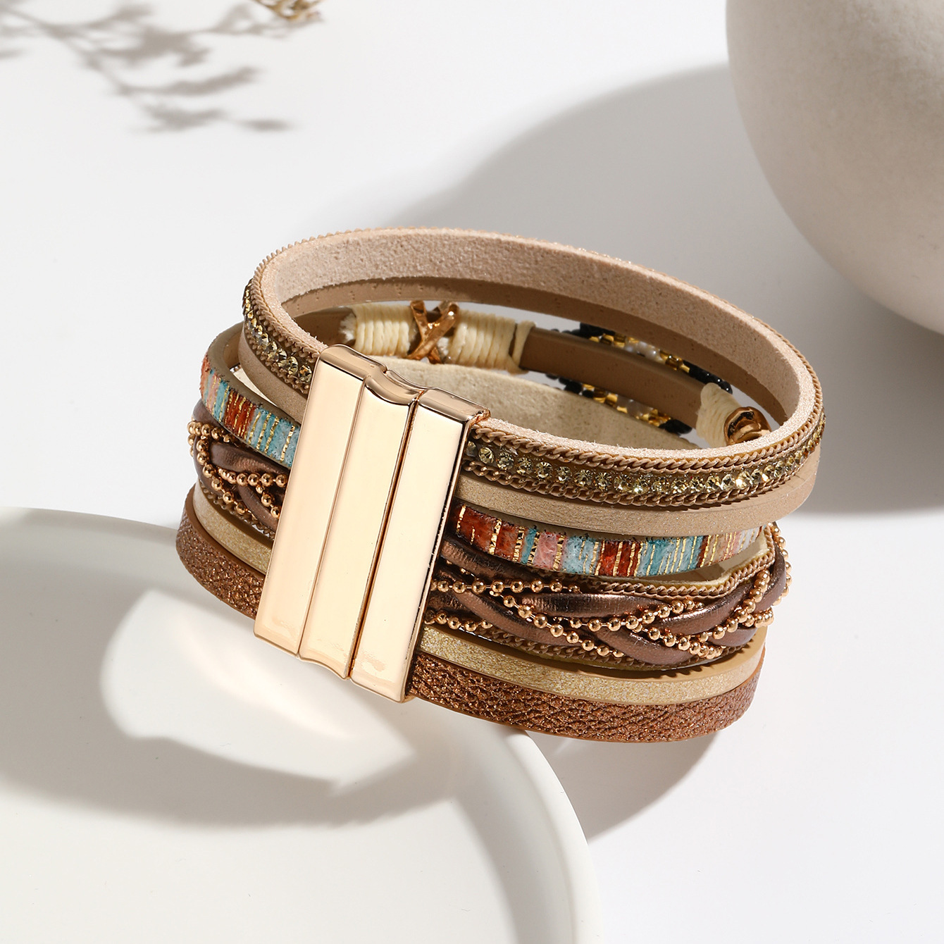 MYK1968-Bohemian Beaded Hand-woven Leather Bracelet
