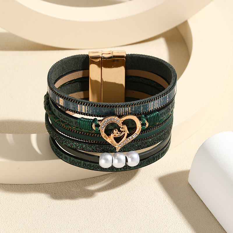 MYK1970-Mother's Day magnetic clasp embossed letter leather pearl bracelet