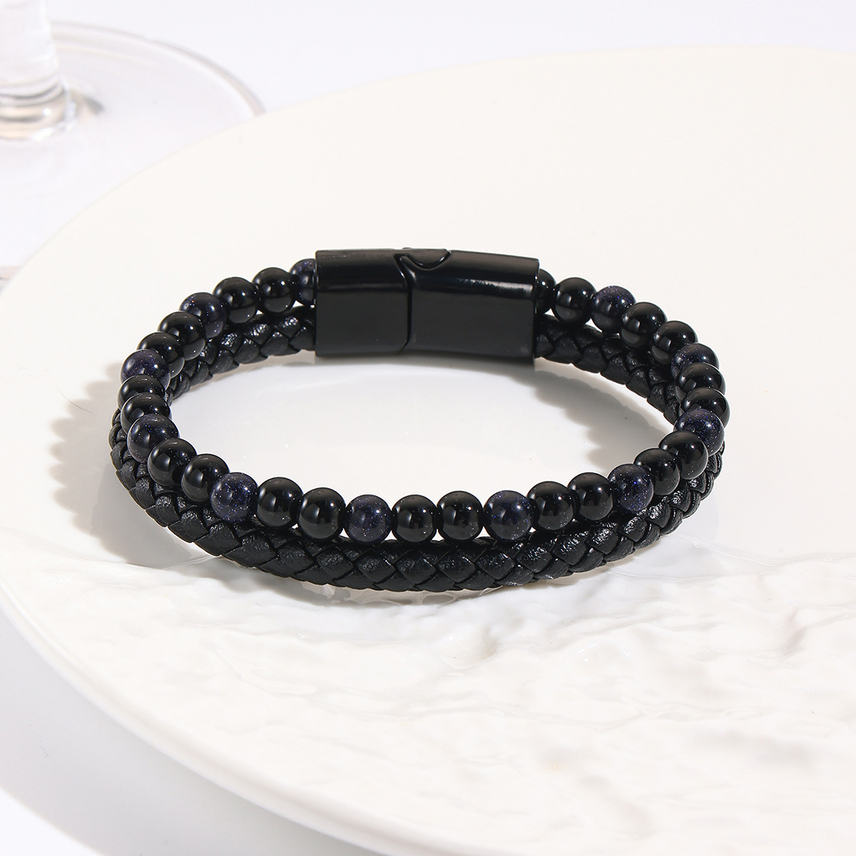 MYK1974-Natural stone bracelet men's cowhide rope bangle bracelet