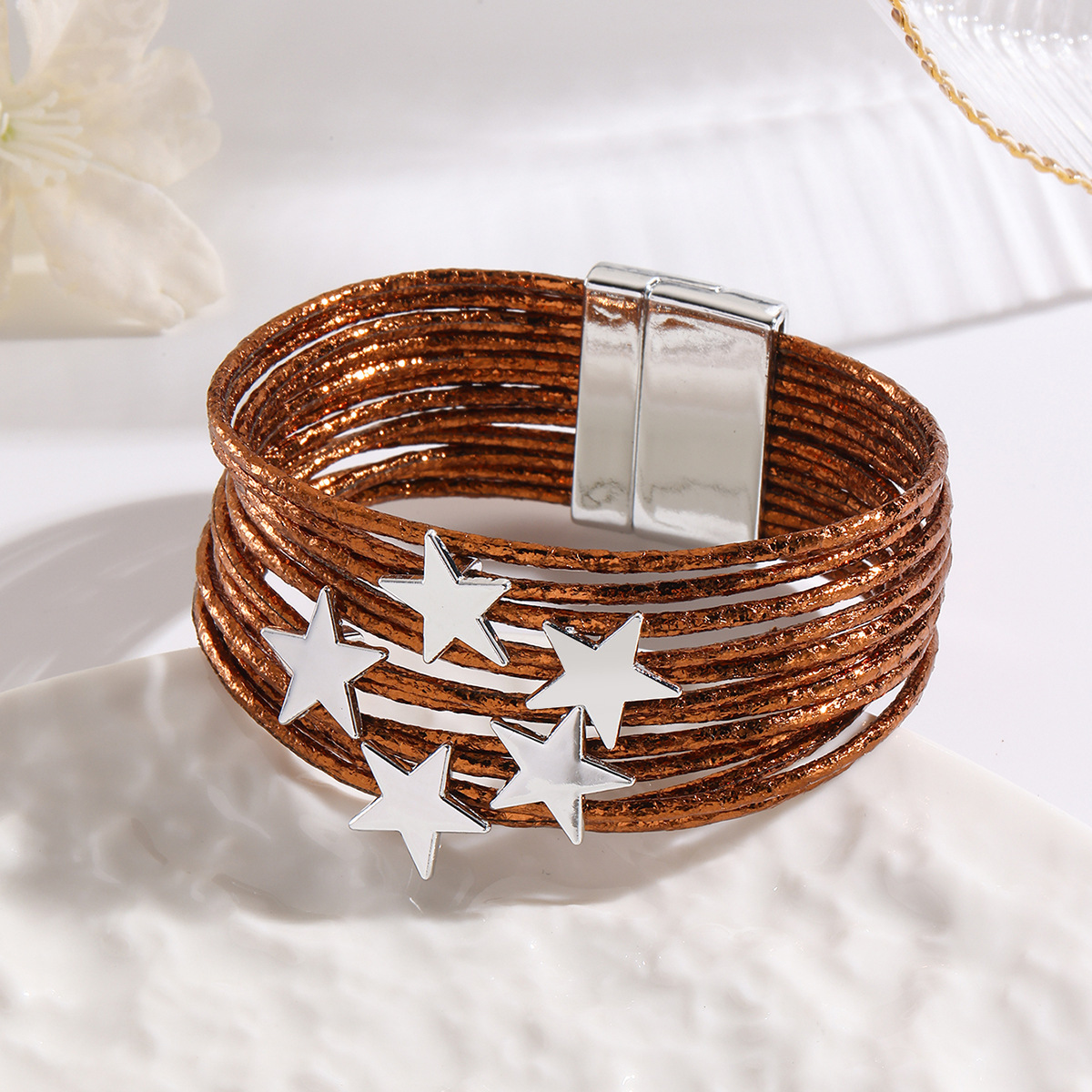 MYK1959-Multi-layer leather strap bracelet with creative five-pointed star accessories and magnetic bracelet