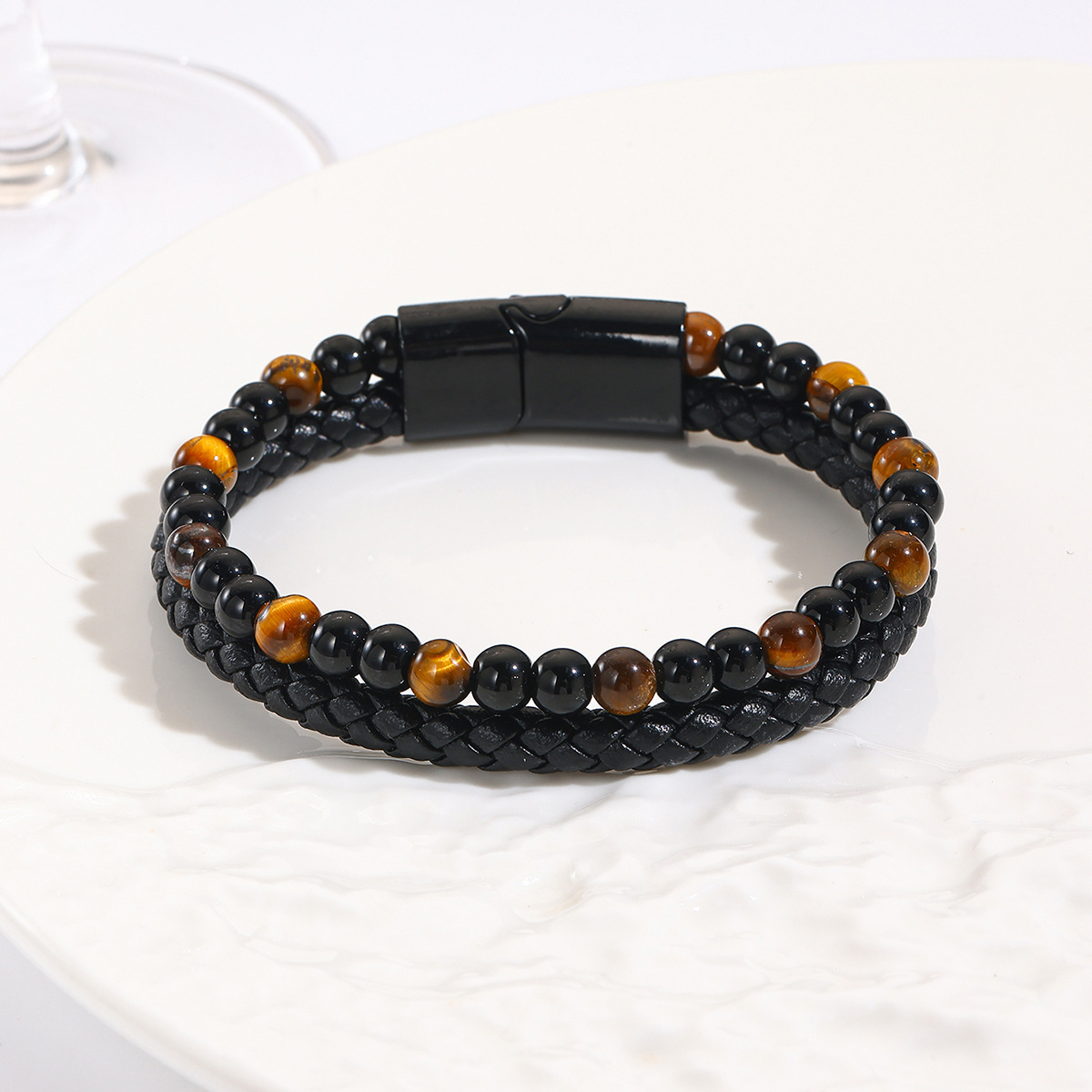MYK1974-Natural stone bracelet men's cowhide rope bangle bracelet