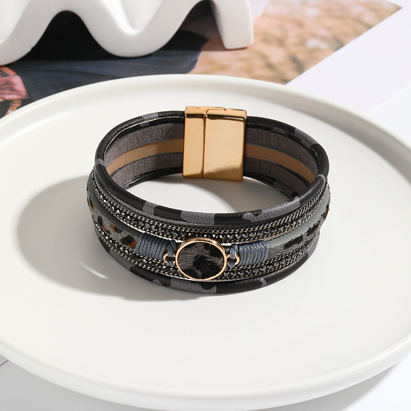 MYK1966-Autumn/Winter Alloy Magnetic Buckle Leather Genuine Leather Horse Hair Bracelet