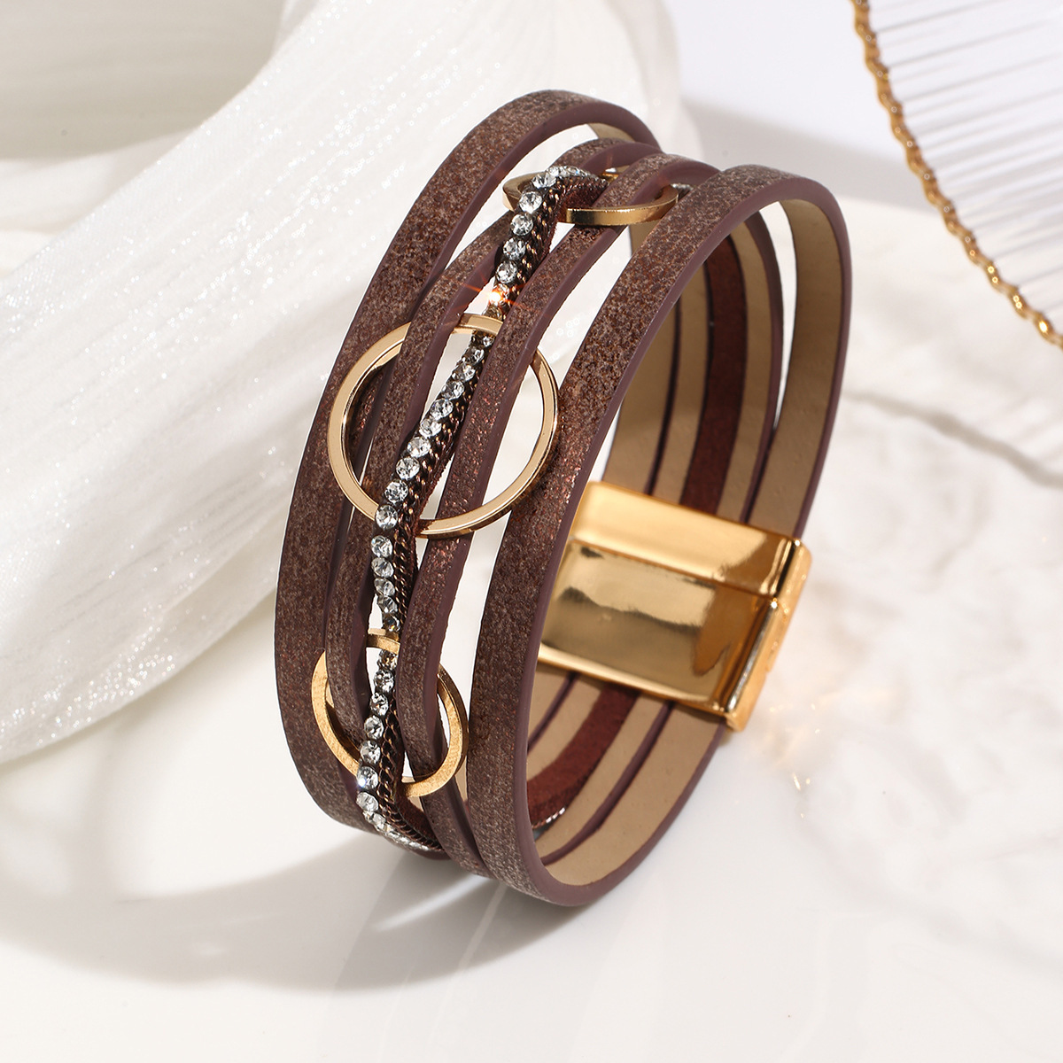 MYK1976-Interlocking Bohemian woven style PU leather bracelet