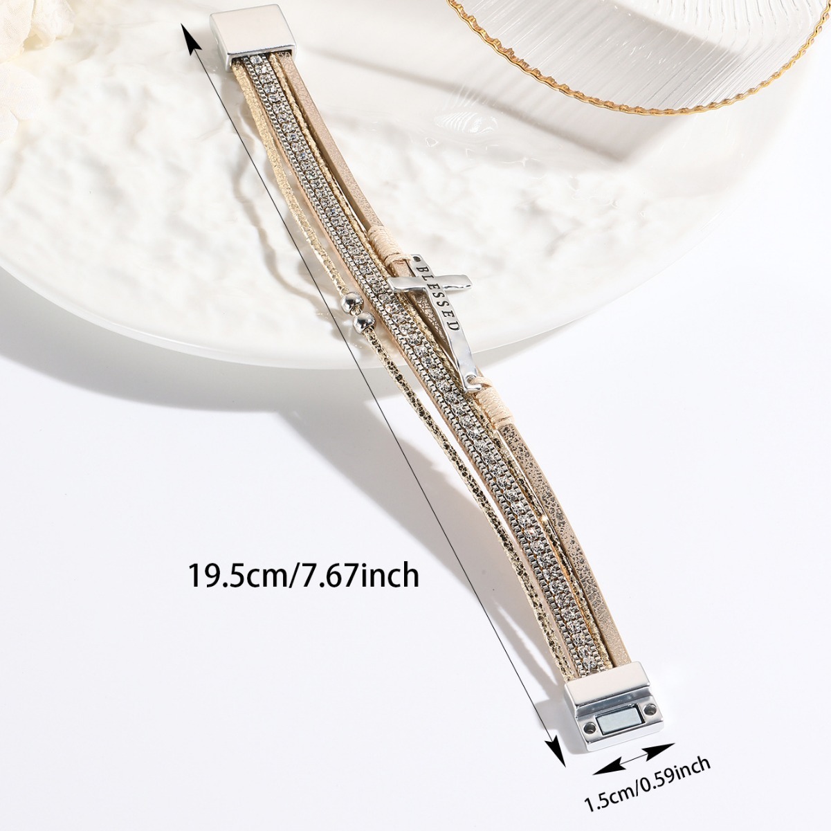 MYK1969-Bohemian style cross-shaped diamond magnetic clasp bracelet, multi-layered PU leather bracelet
