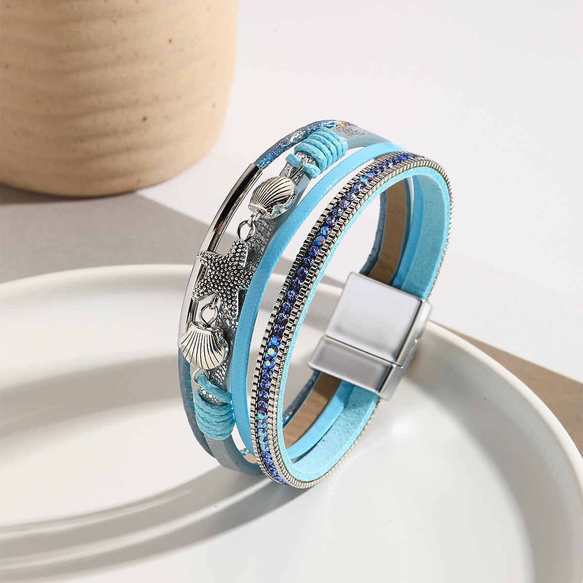 MYK1975-Starfish shell hand-woven leather Bohemian bracelet