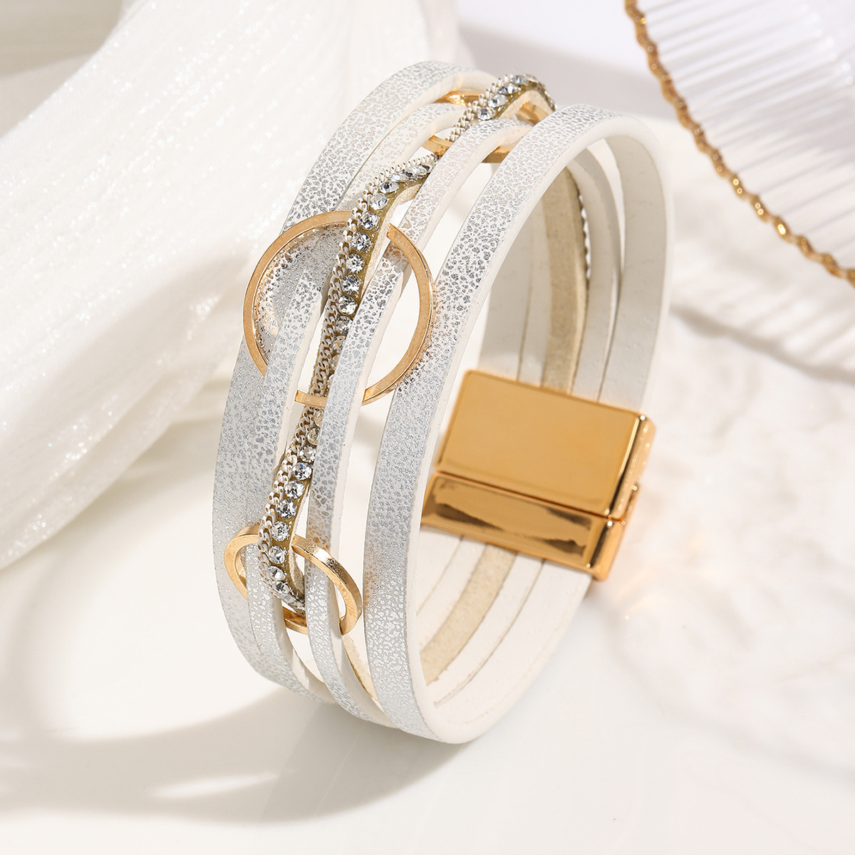 MYK1976-Interlocking Bohemian woven style PU leather bracelet