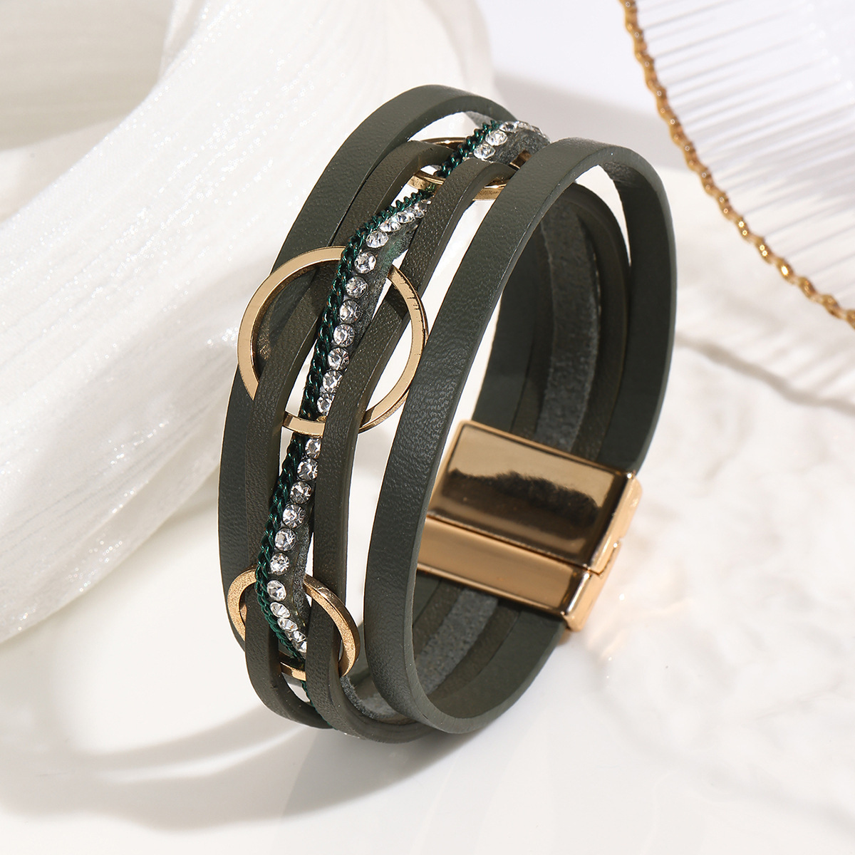 MYK1976-Interlocking Bohemian woven style PU leather bracelet