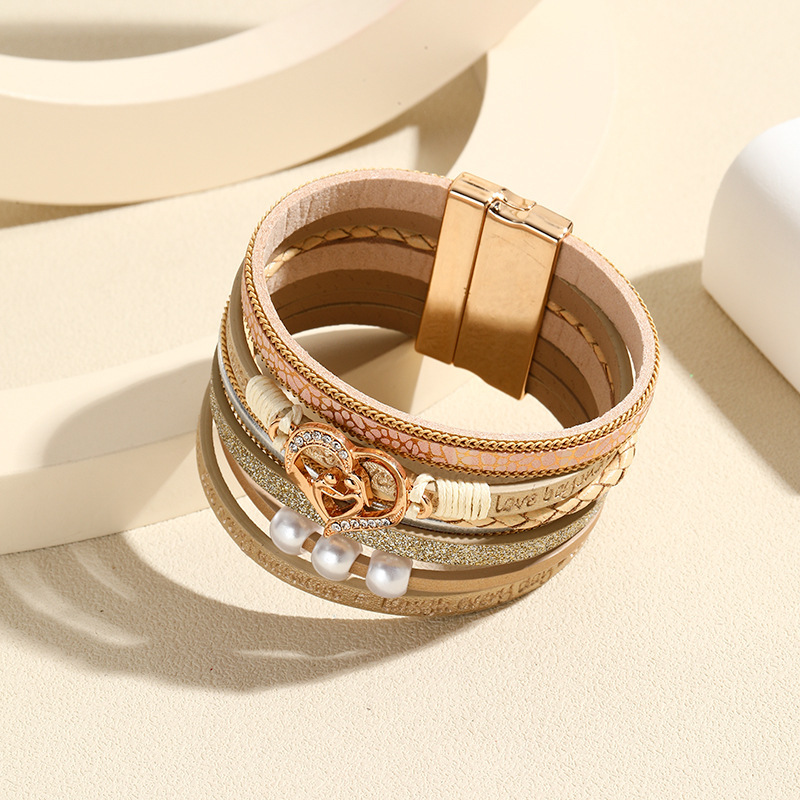 MYK1970-Mother's Day magnetic clasp embossed letter leather pearl bracelet
