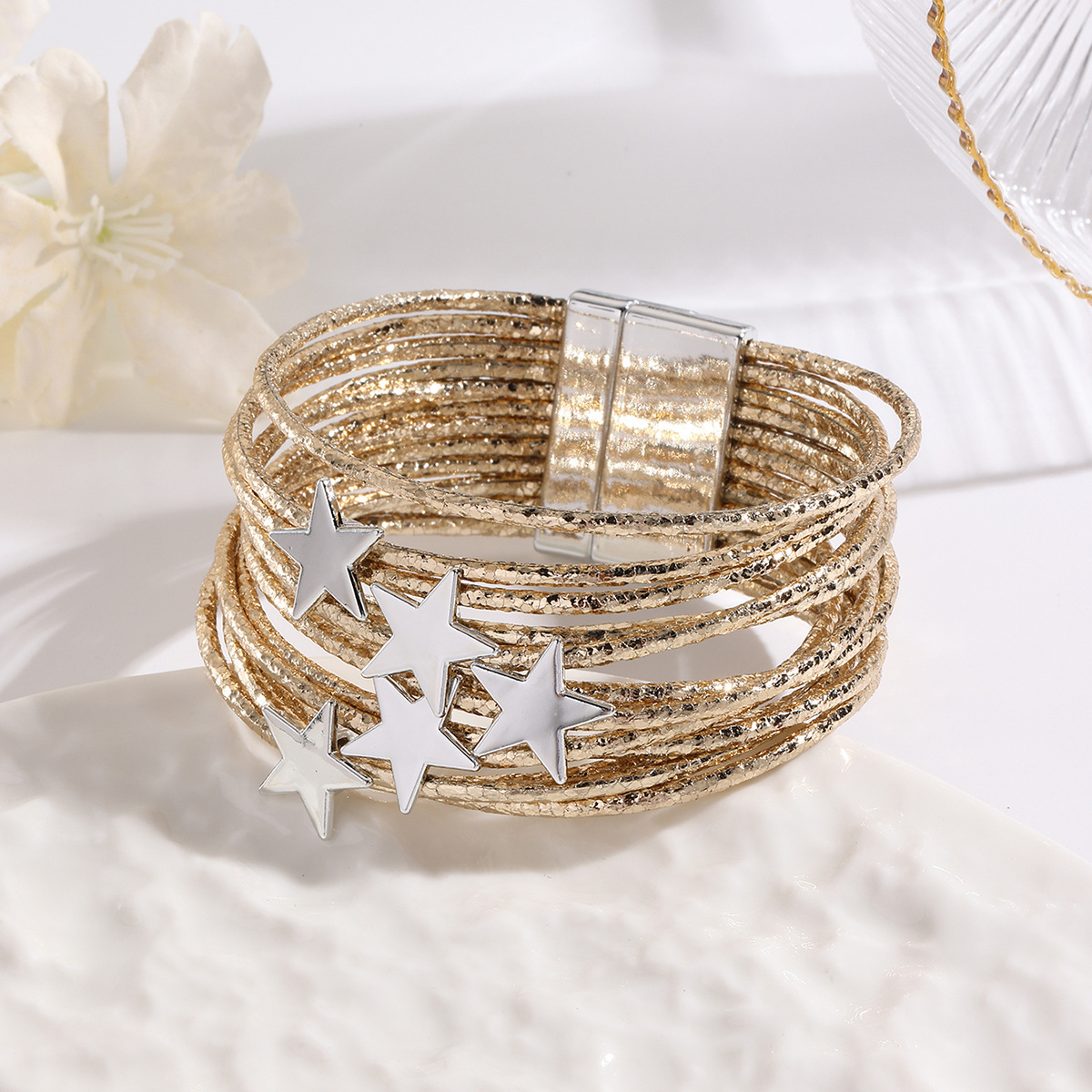 MYK1959-Multi-layer leather strap bracelet with creative five-pointed star accessories and magnetic bracelet