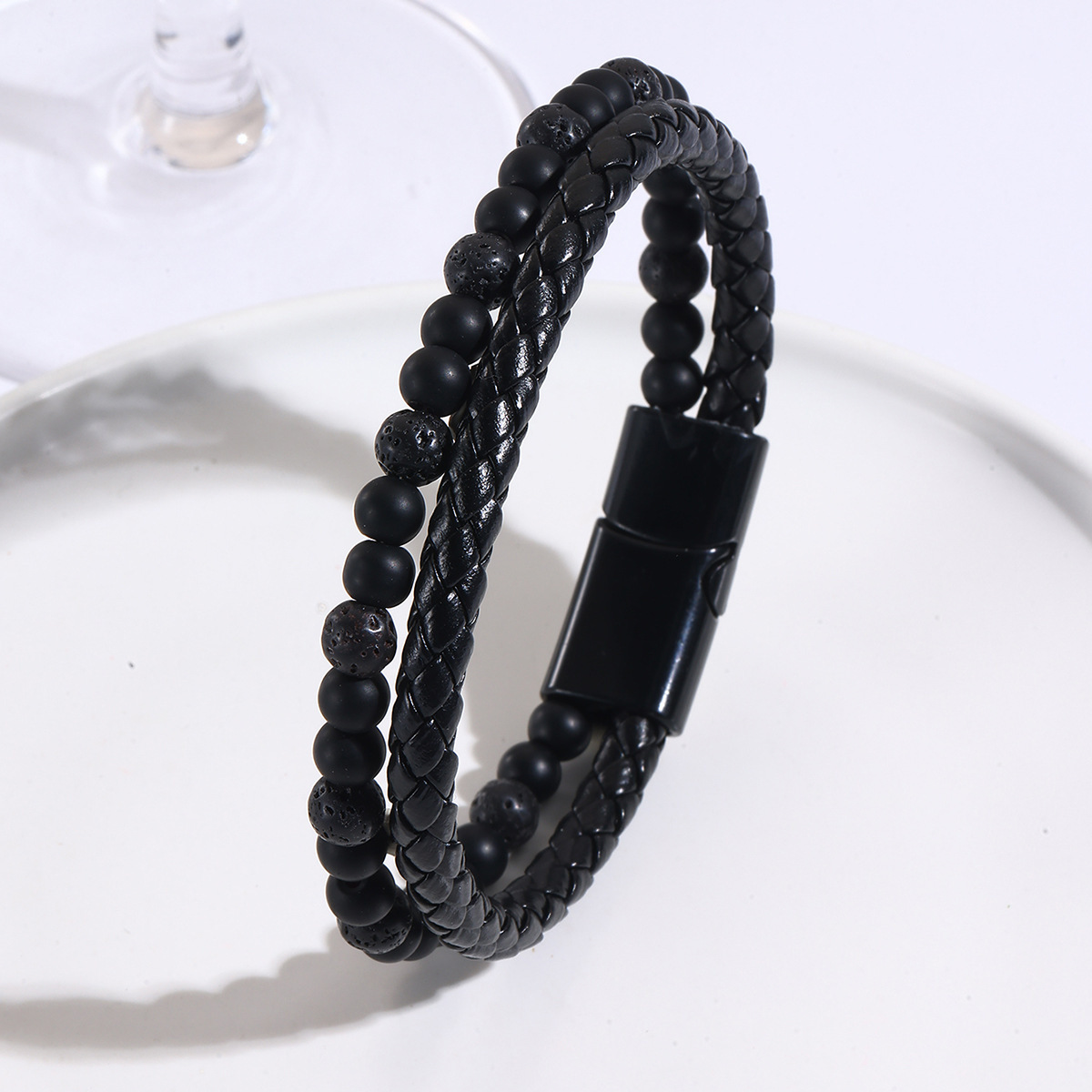 MYK1974-Natural stone bracelet men's cowhide rope bangle bracelet