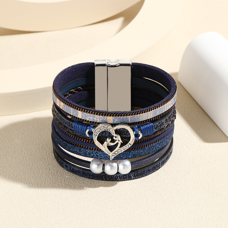 MYK1970-Mother's Day magnetic clasp embossed letter leather pearl bracelet
