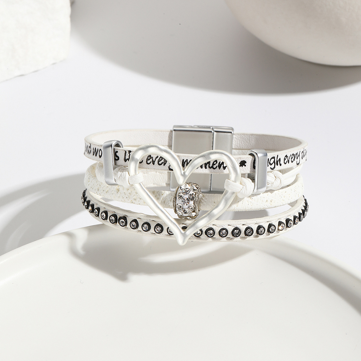 MYK1964-Hollowed-out heart-shaped rhinestone-encrusted magnetic clasp vintage multi-layered bracelet