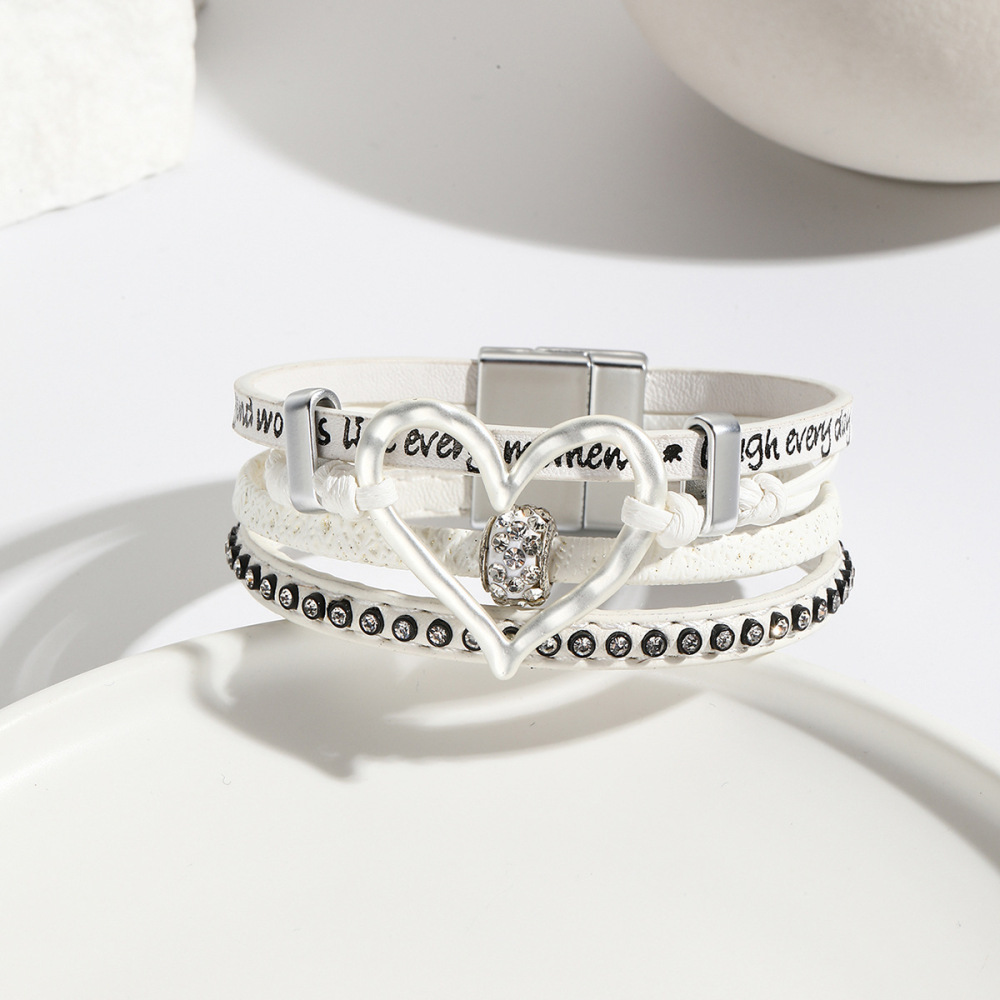 MYK1964-Hollowed-out heart-shaped rhinestone-encrusted magnetic clasp vintage multi-layered bracelet