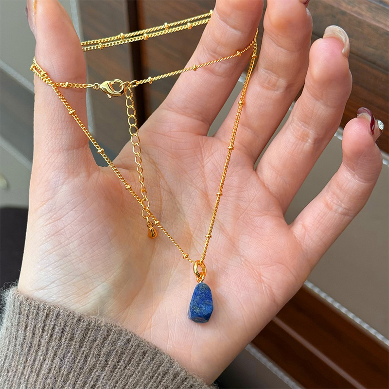 MYK1951-Retro-style multi-faceted lapis lazuli pendant necklace