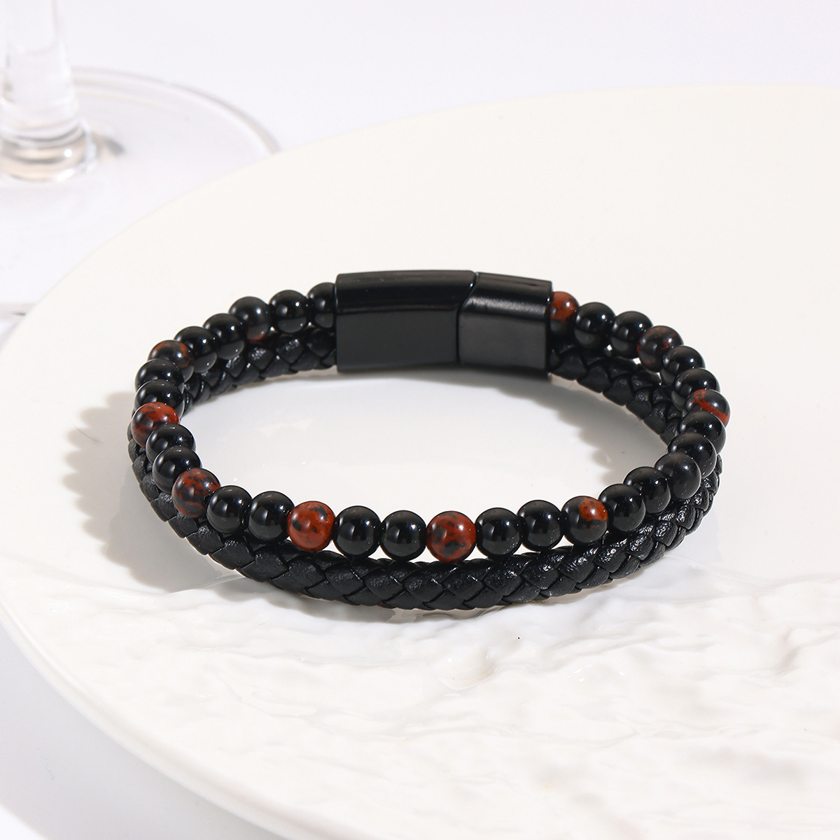 MYK1974-Natural stone bracelet men's cowhide rope bangle bracelet