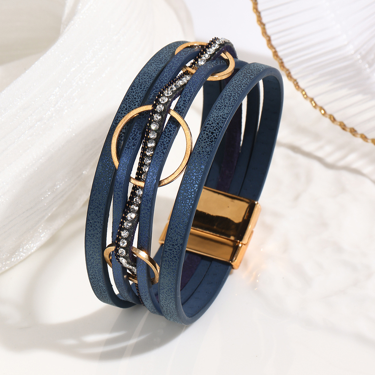 MYK1976-Interlocking Bohemian woven style PU leather bracelet