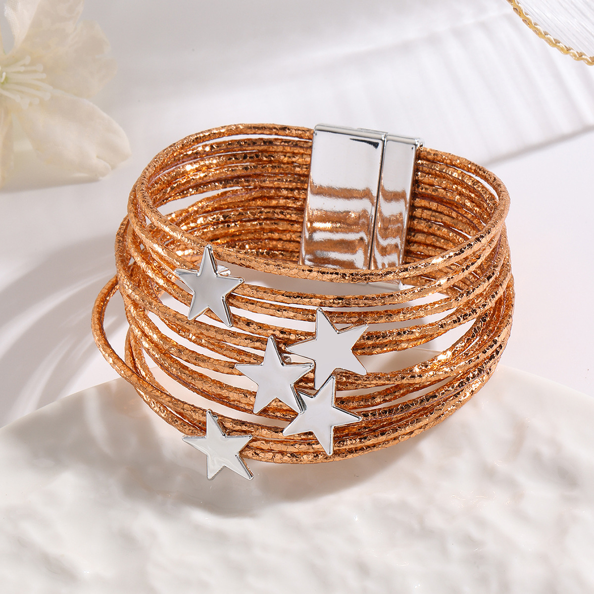 MYK1959-Multi-layer leather strap bracelet with creative five-pointed star accessories and magnetic bracelet