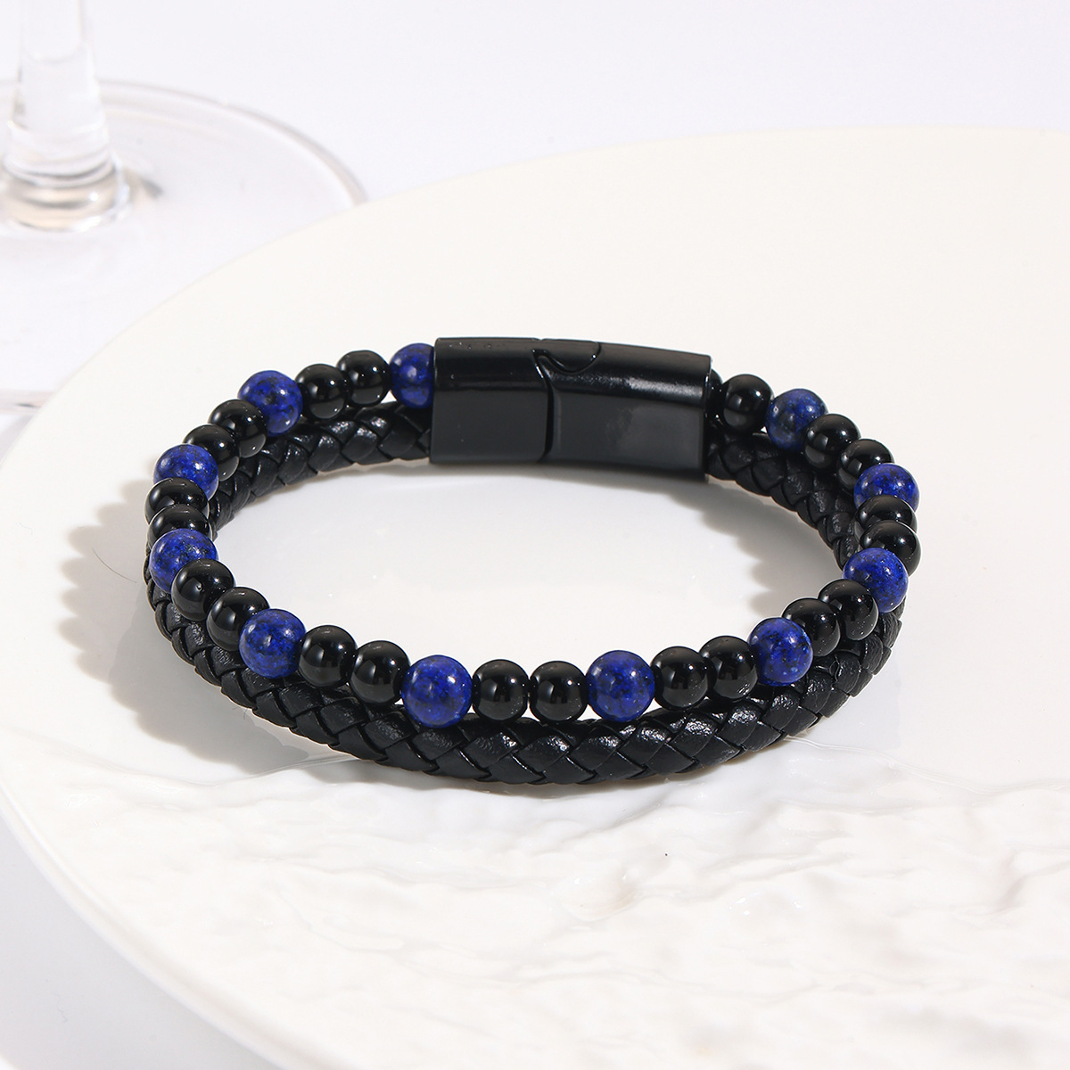 MYK1974-Natural stone bracelet men's cowhide rope bangle bracelet