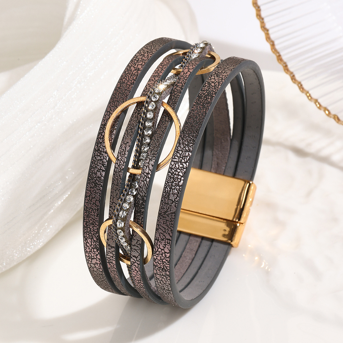MYK1976-Interlocking Bohemian woven style PU leather bracelet