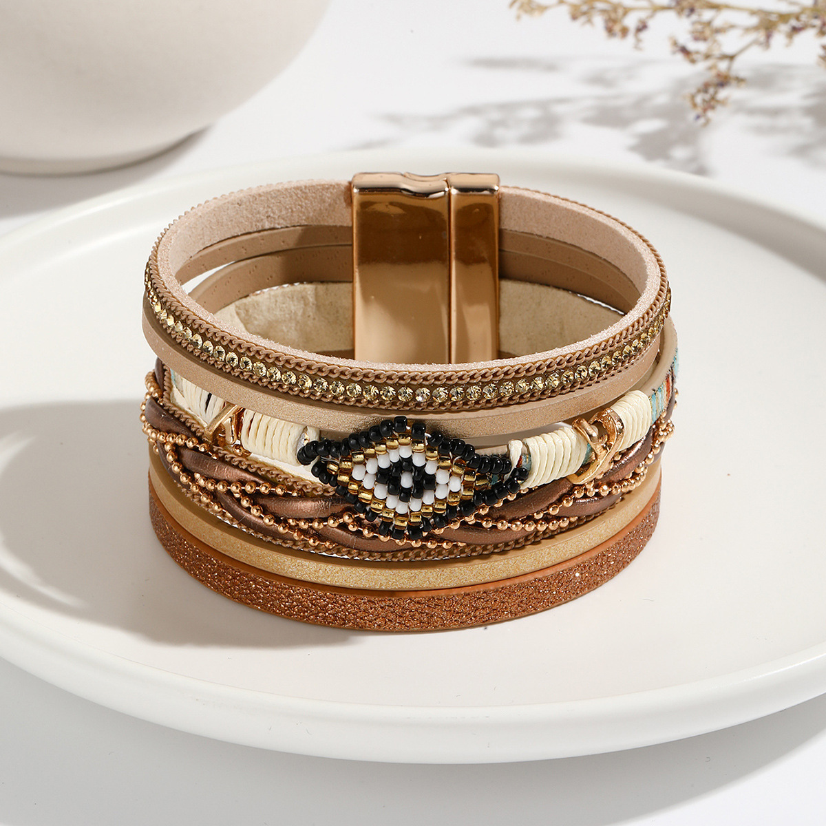 MYK1968-Bohemian Beaded Hand-woven Leather Bracelet