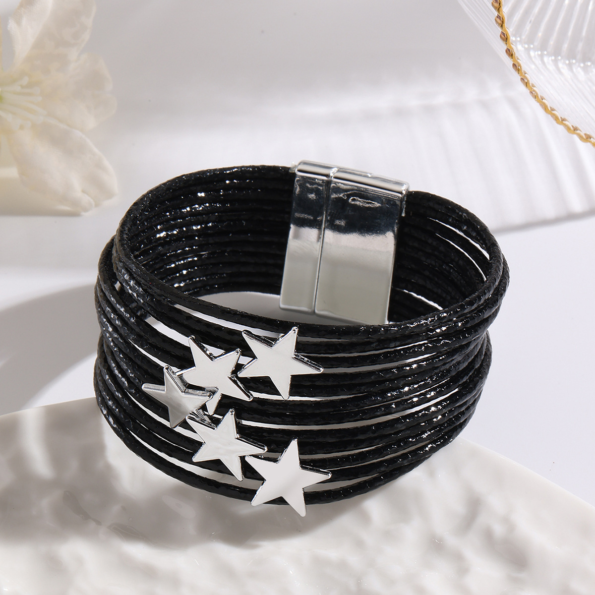MYK1959-Multi-layer leather strap bracelet with creative five-pointed star accessories and magnetic bracelet