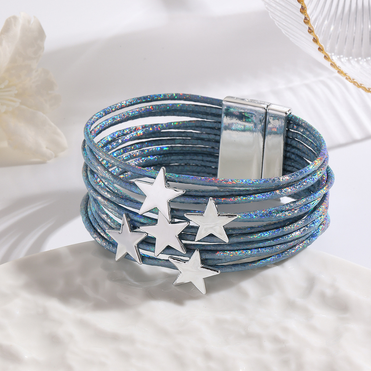 MYK1959-Multi-layer leather strap bracelet with creative five-pointed star accessories and magnetic bracelet