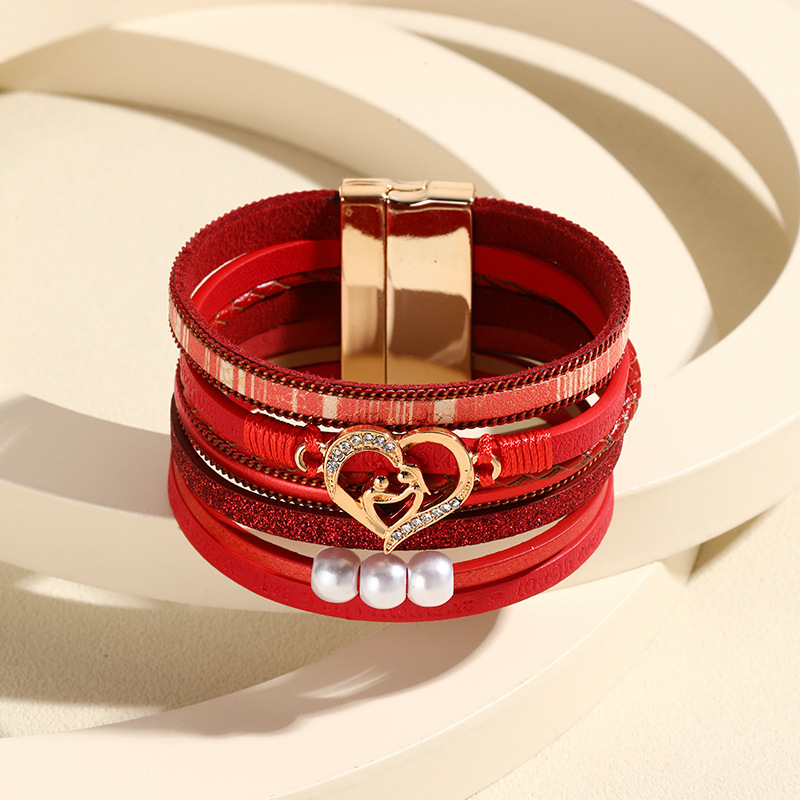 MYK1970-Mother's Day magnetic clasp embossed letter leather pearl bracelet