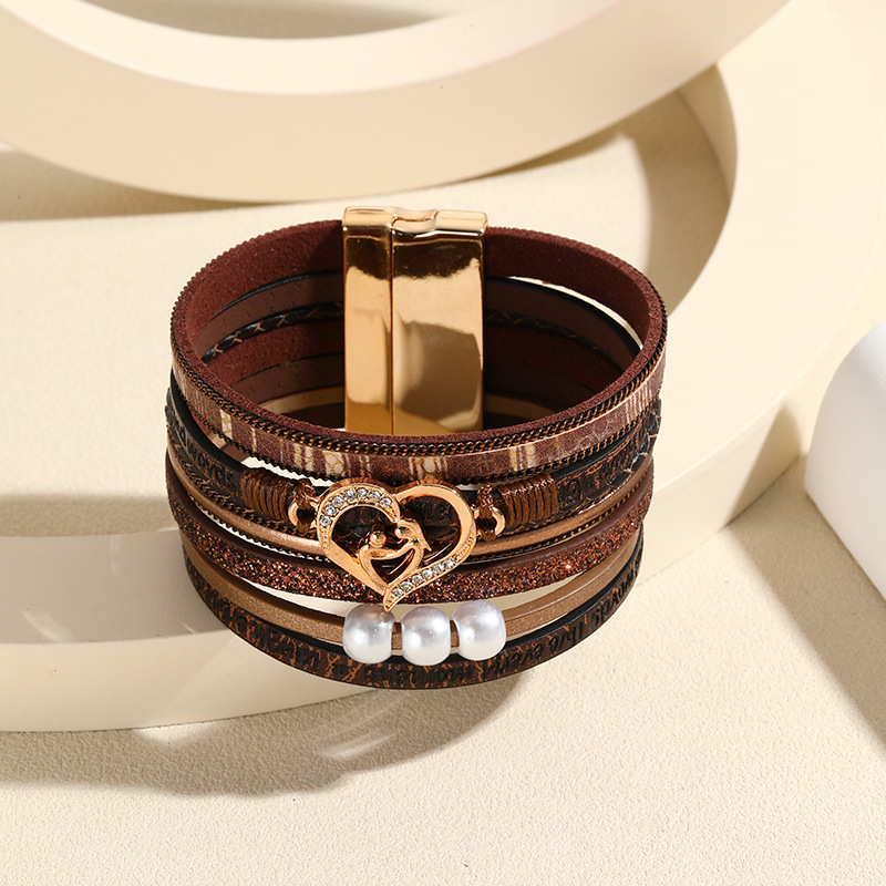 MYK1970-Mother's Day magnetic clasp embossed letter leather pearl bracelet