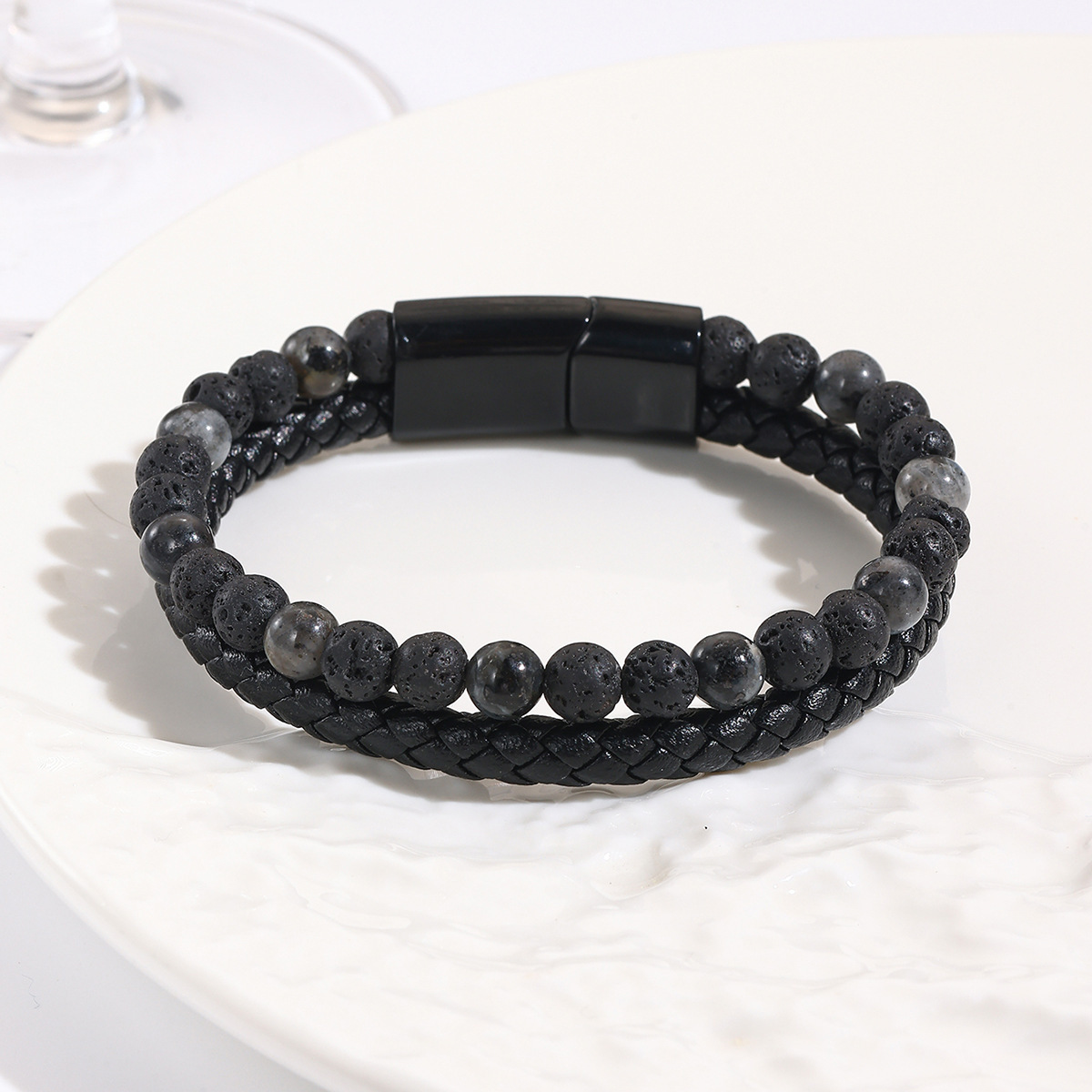 MYK1974-Natural stone bracelet men's cowhide rope bangle bracelet