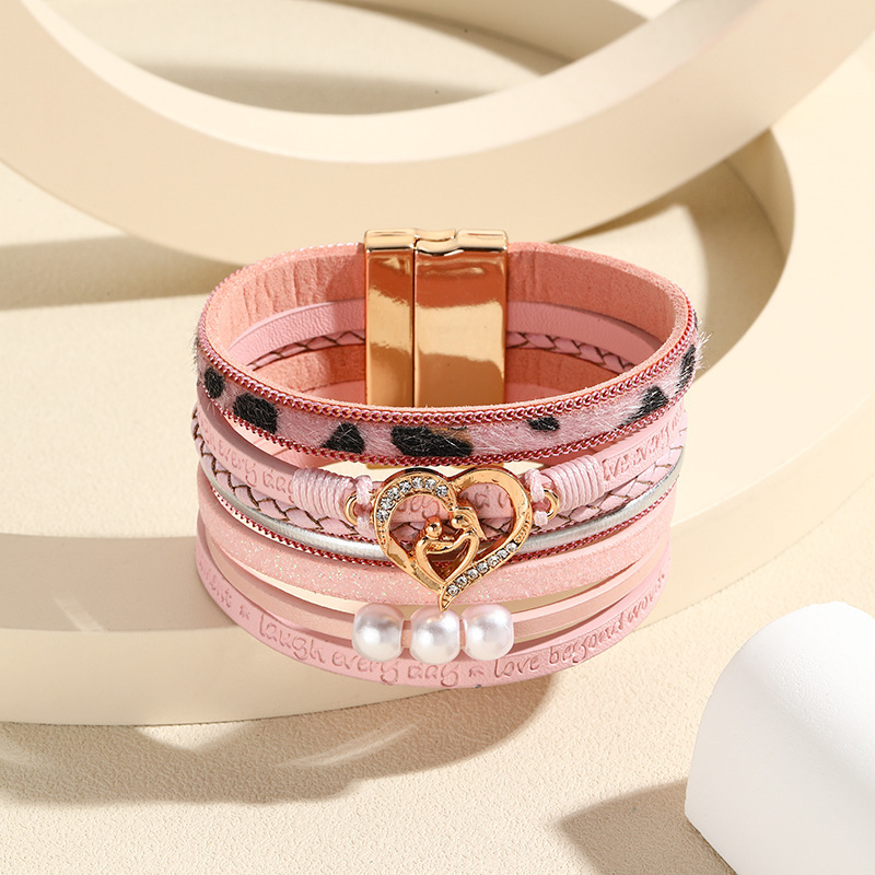MYK1970-Mother's Day magnetic clasp embossed letter leather pearl bracelet